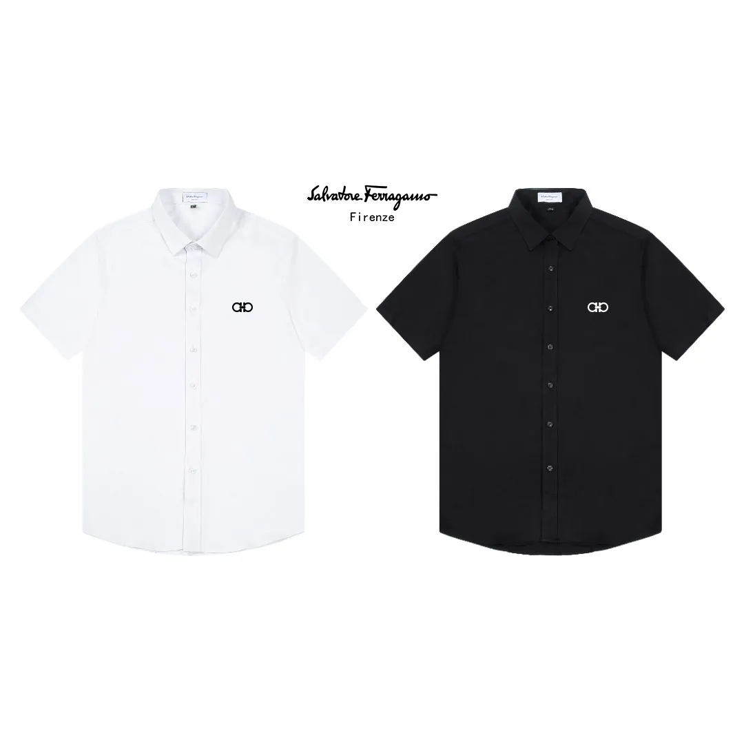Ferragamo Exquisite logo design high-quality short-sleeved shirt Match-dyed fabric The upper body is full of high-end feel Pure cotton bamboo fiber fabric High quality Men and women Same Style Sizes: 39-43 (M-3XL)